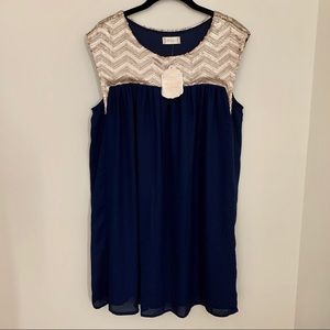 NEW Altar'd State Navy and Gold Sequence Dress (Large)